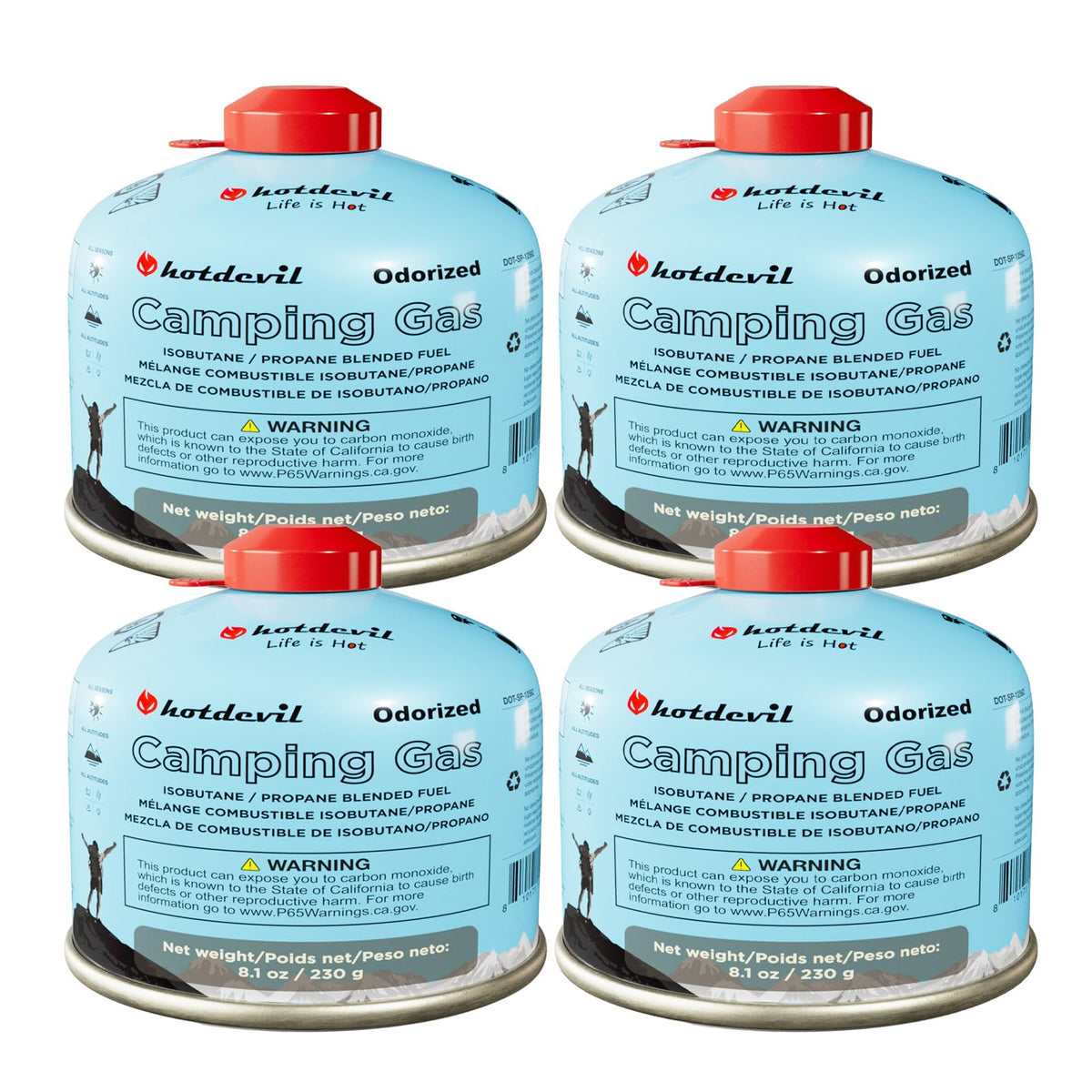 Isobutane Fuel Canister 230 Gram Camping Stove Fuel 8.1oz 4 packs U26071