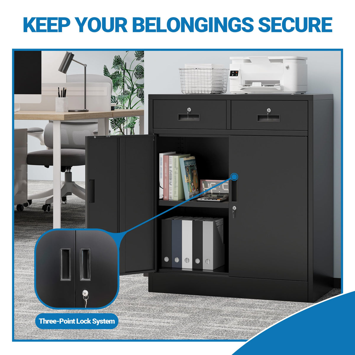 Metal Storage Cabinet with 2 Drawers & Shelves N387