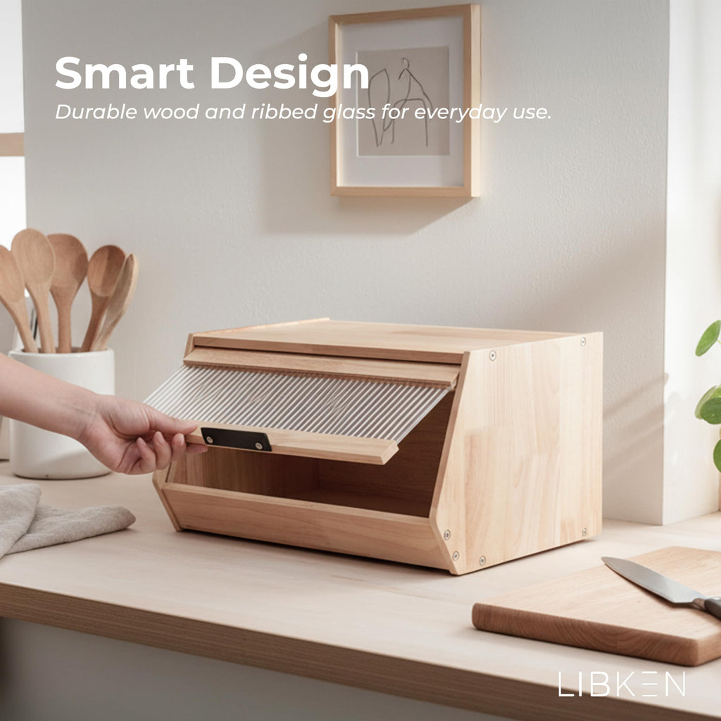 Wooden Bread Box with Plastic Lid L2826