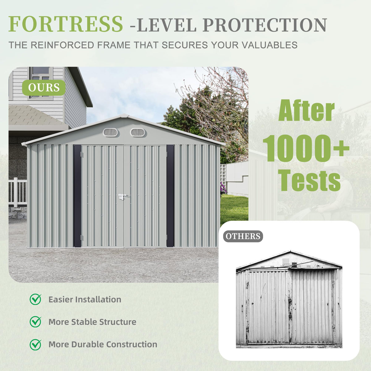10x12 FT White Metal Storage Shed with Lockable Doors Z1580