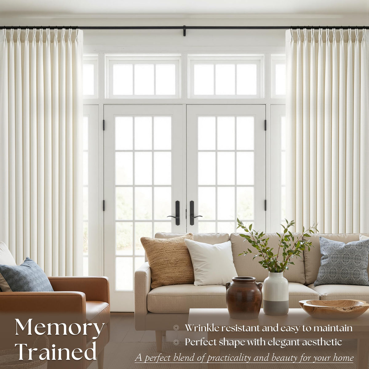 70 Inch Pinch Pleated Semi Sheer Curtains F78811