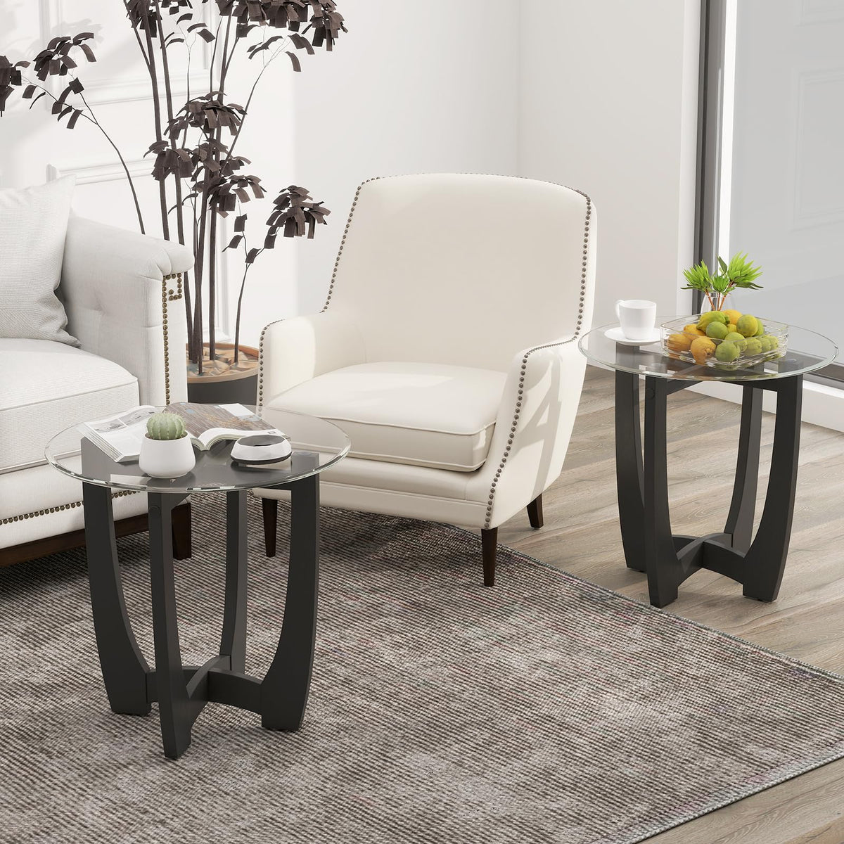 Glass Round End Table Set of 2, 23.5" Black H130881