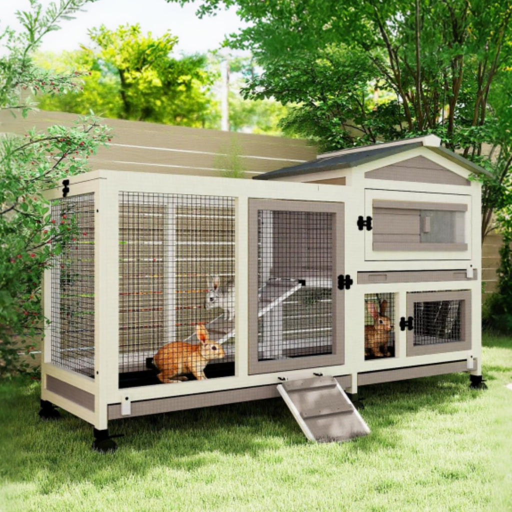 2 Story Wooden Rabbit Hutch with 6 Lockable Wheels M974