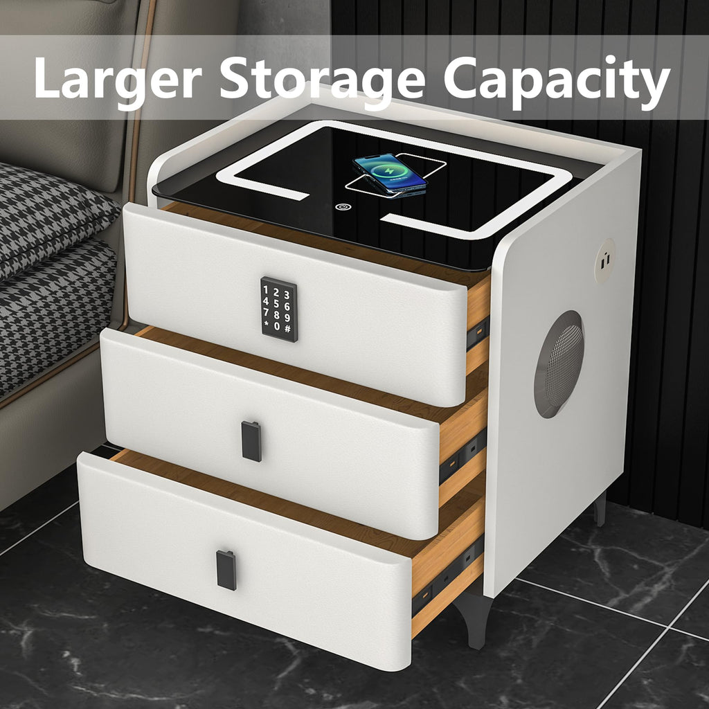 White Nightstand with Charging Station and LED Lights A145