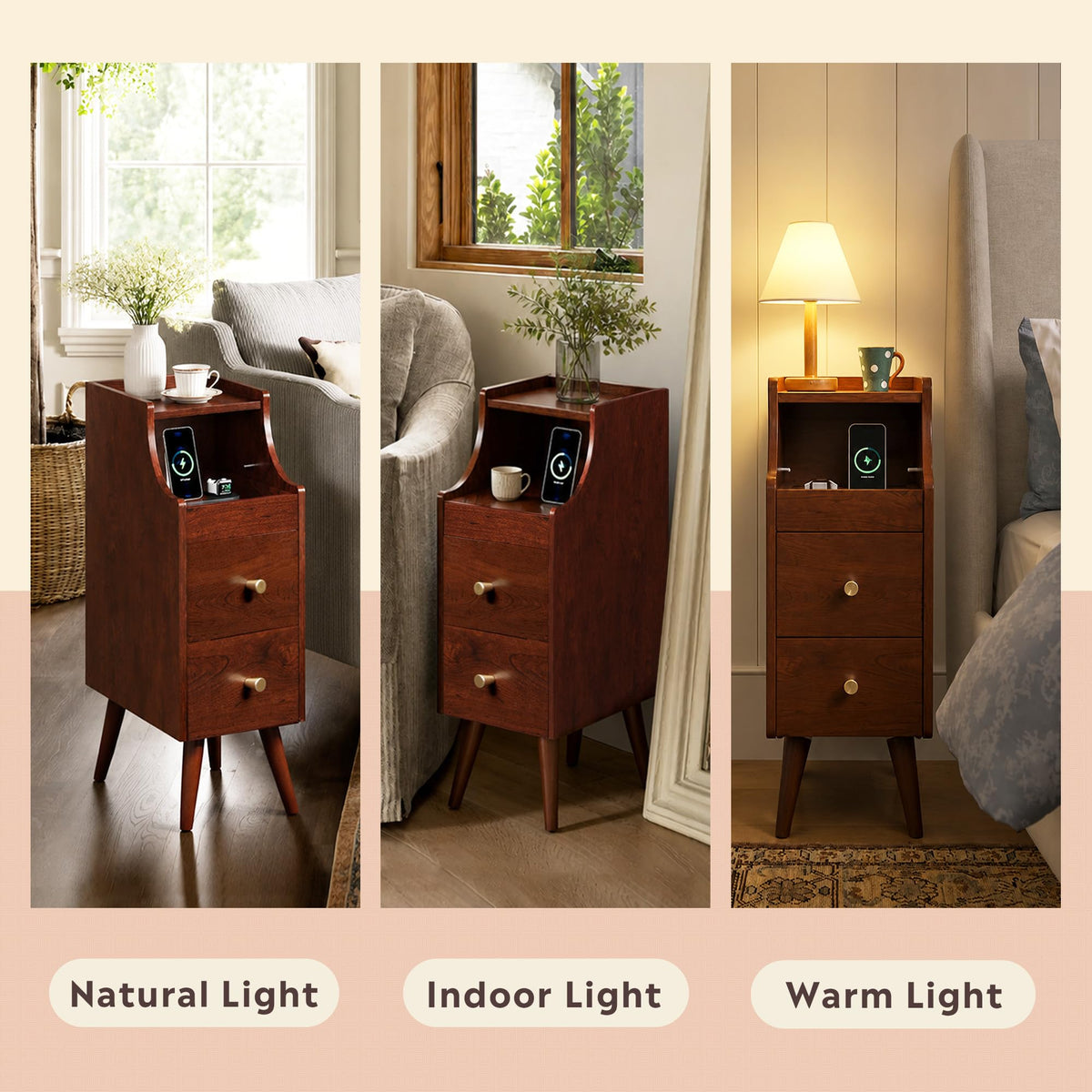 Slim Narrow Nightstand with Drawer V287652