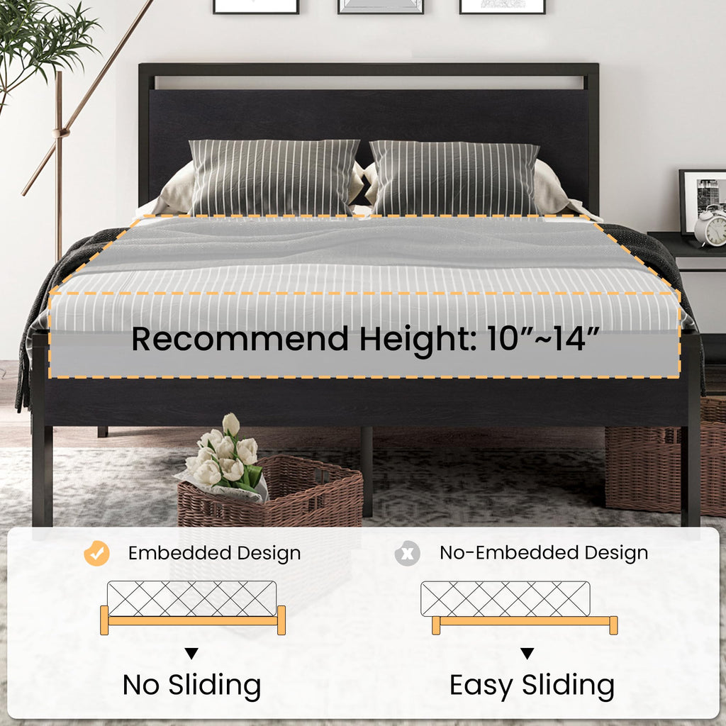 Full Size Bed Frame with Wooden Headboard and Footboard Y9976