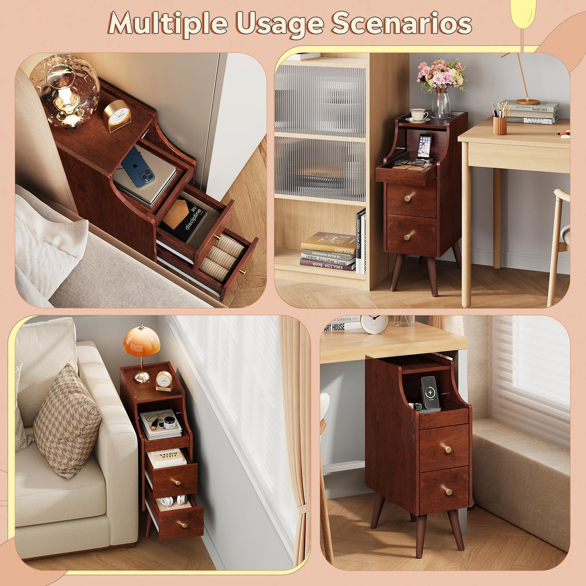 Slim Narrow Nightstand with Drawer V287652