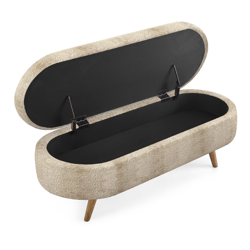 Brown Linen Storage Ottoman Bench S19012