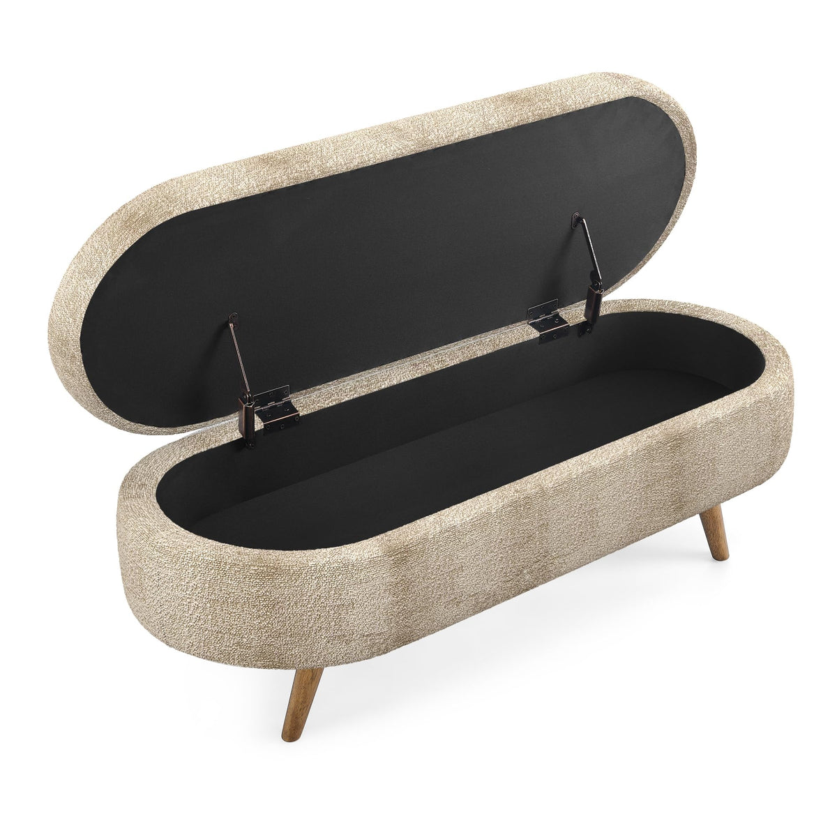 Brown Linen Storage Ottoman Bench S19012