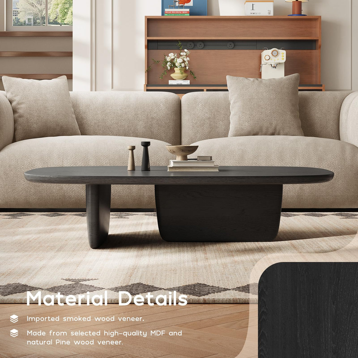 Black Wood Oval Coffee Table with Pedestal Base S558211