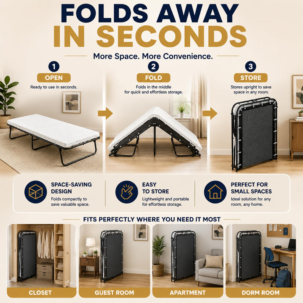 14″ High Folding Guest Bed with 3″ Memory Foam Mattress A90218