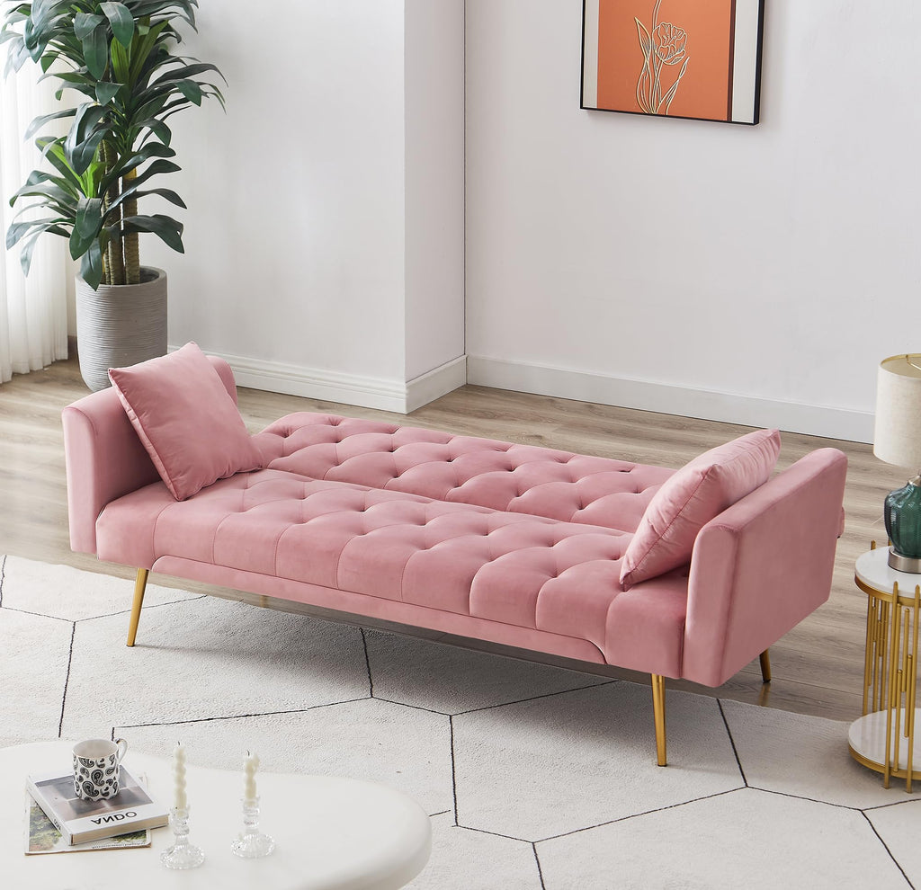Pink Velvet Convertible Sleeper Sofa Bed G129