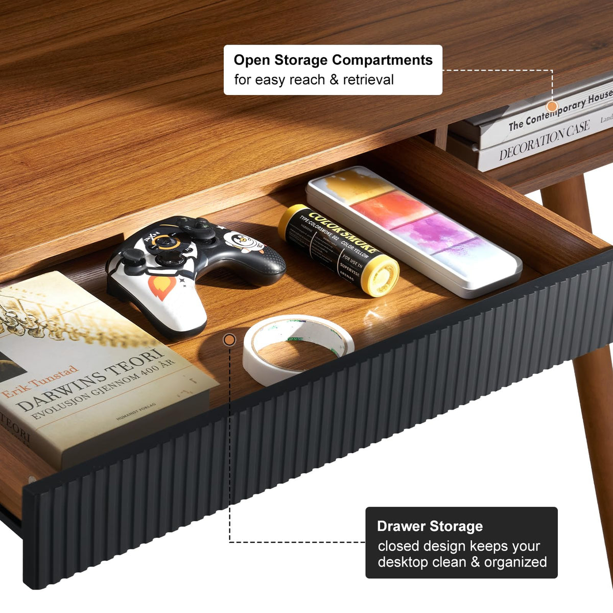 Walnut Wood Desk with Drawer Y852651
