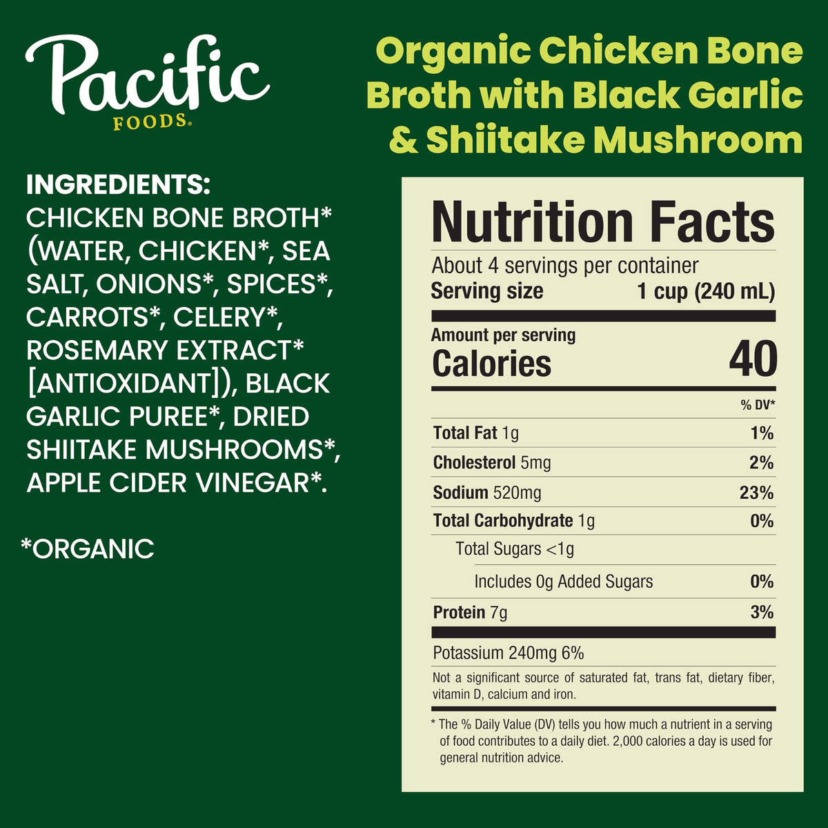 Organic Chicken Bone Broth with Black Garlic & Shiitake Mushroom 32 Ounce D3147