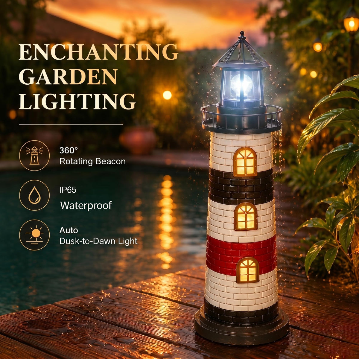 23" Solar Lighthouse Garden Statue D985