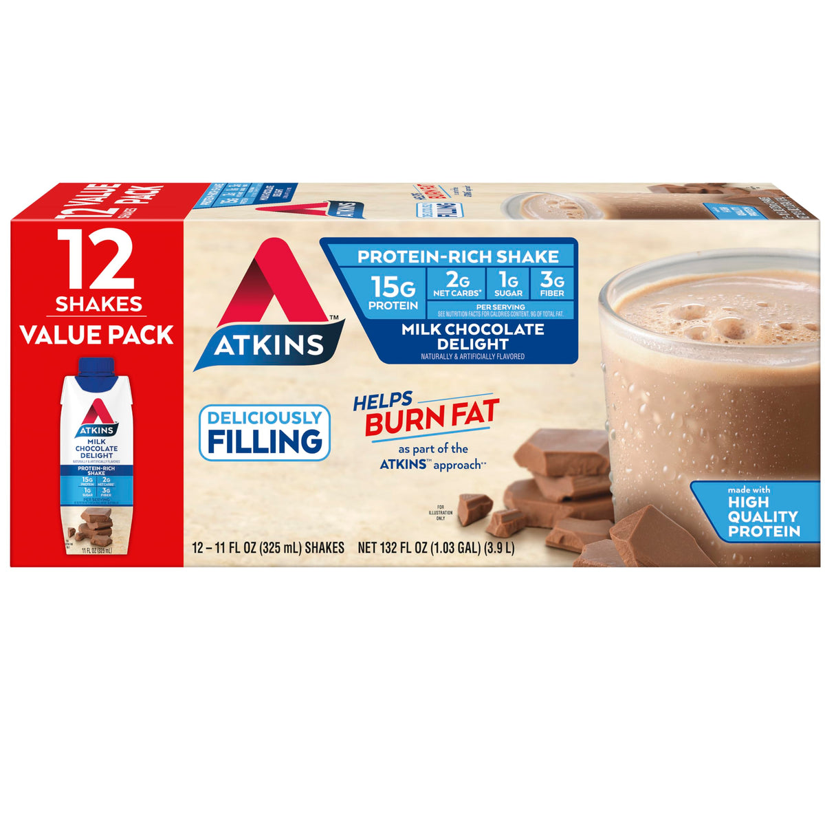 Chocolate Banana Protein Shake, 15g Protein, 2g Net Carb, 12 Count C565
