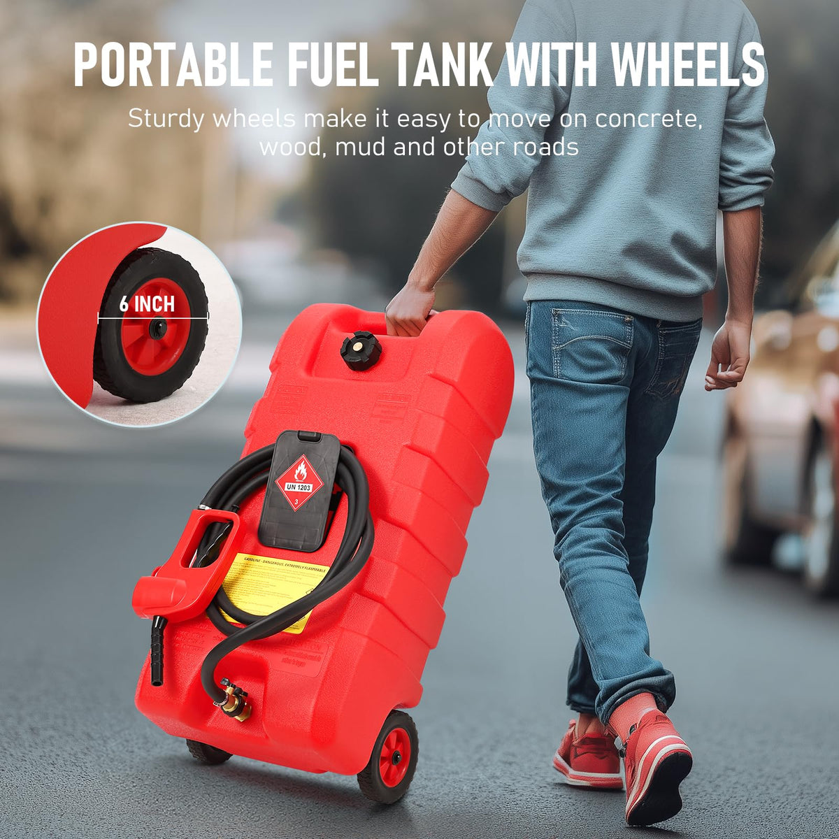 15 Gallon Wheeled Fuel Caddy with Manual Siphon Pump & 10FT Hose X332067