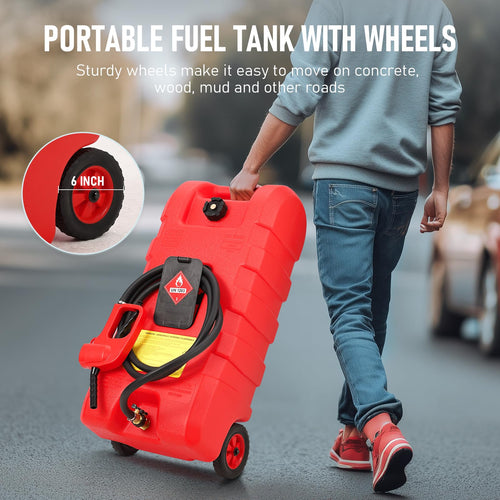 15 Gallon Wheeled Fuel Caddy with Manual Siphon Pump & 10FT Hose X332067