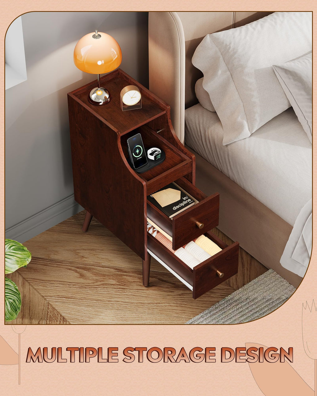 Slim Narrow Nightstand with Drawer V287652