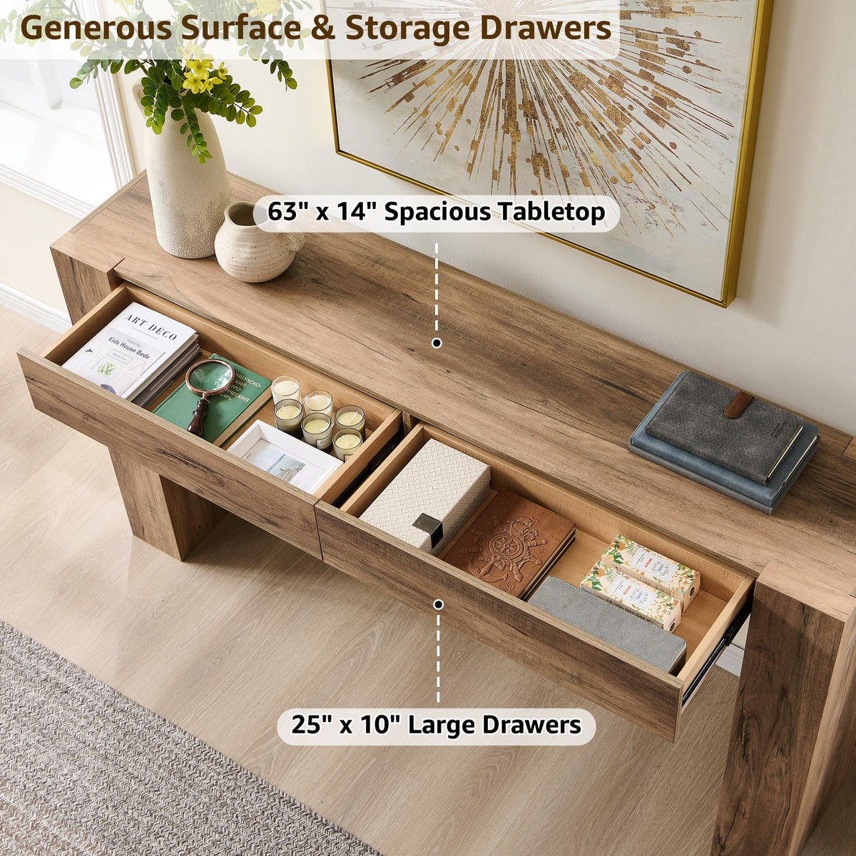 Rustic Oak Console Table with Drawers I241