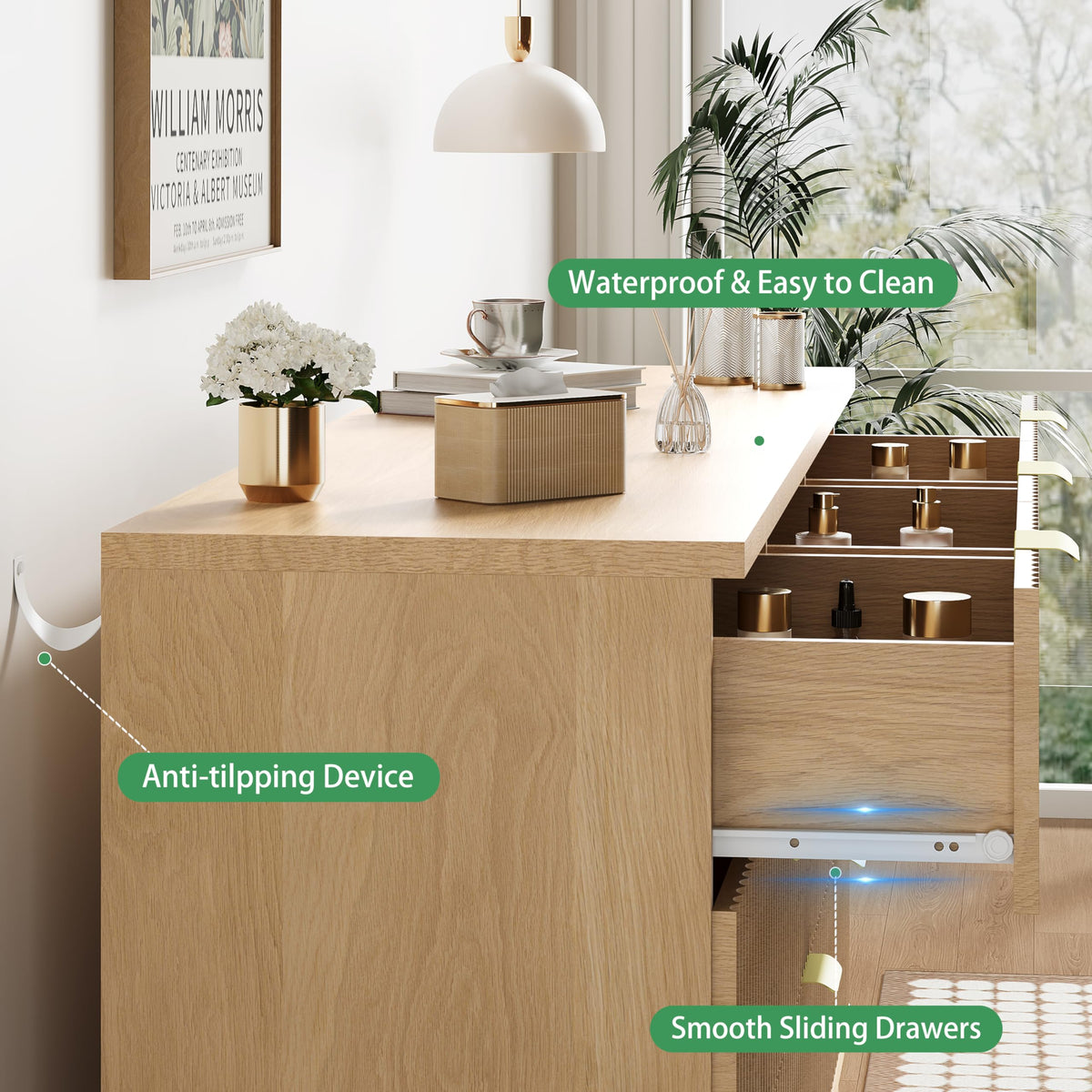 Natural Oak 9 Drawer Fluted Wood Dresser C6351