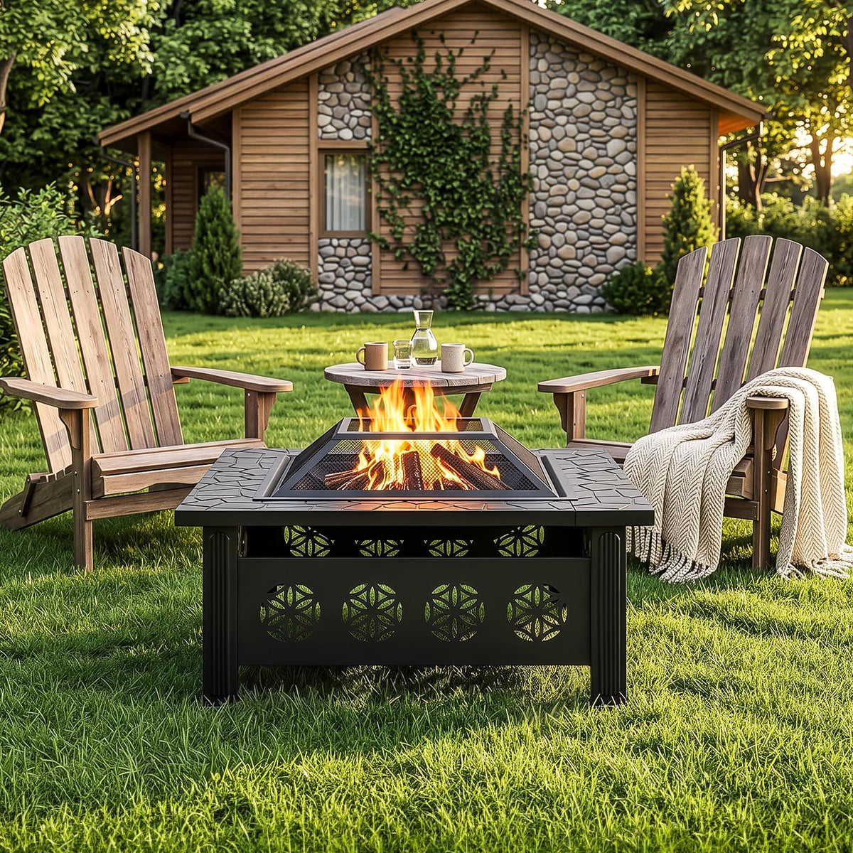 32 Inch Black Wrought Iron Wood Burning Fire Pit U1478