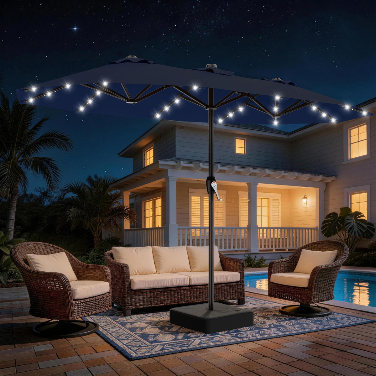 15FT Double Sided Solar Lights Patio Umbrella G389689