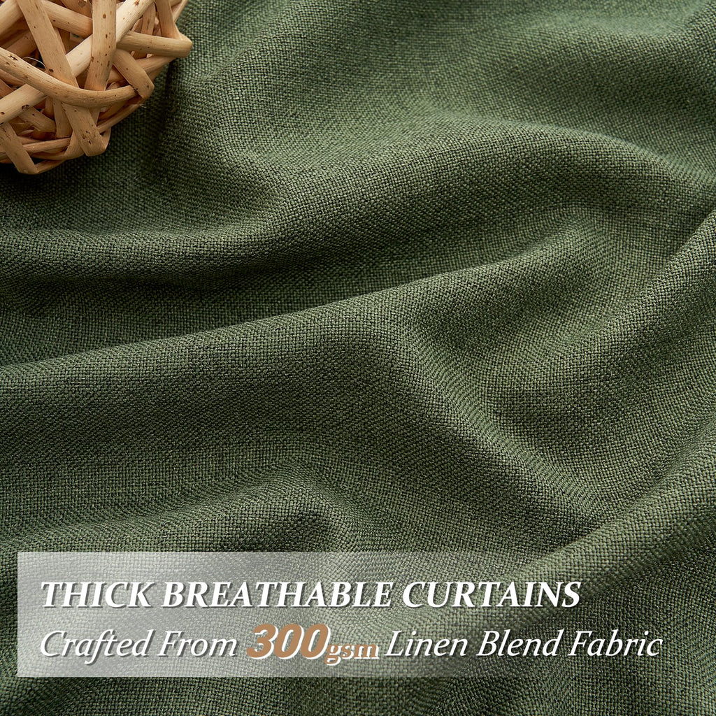 Dark Green 96 Inches Long Thick Linen 2 Panels Set Curtains B62228
