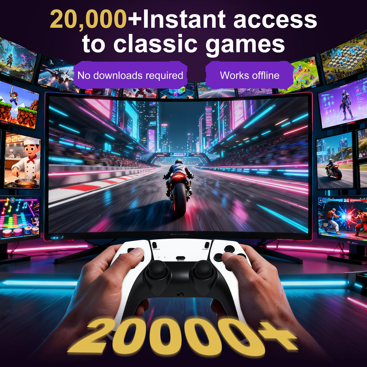 Retro Gaming Console with 20k+ Classic Games, 4K HDMI, Dual Wireless Controllers, 64GB F667541