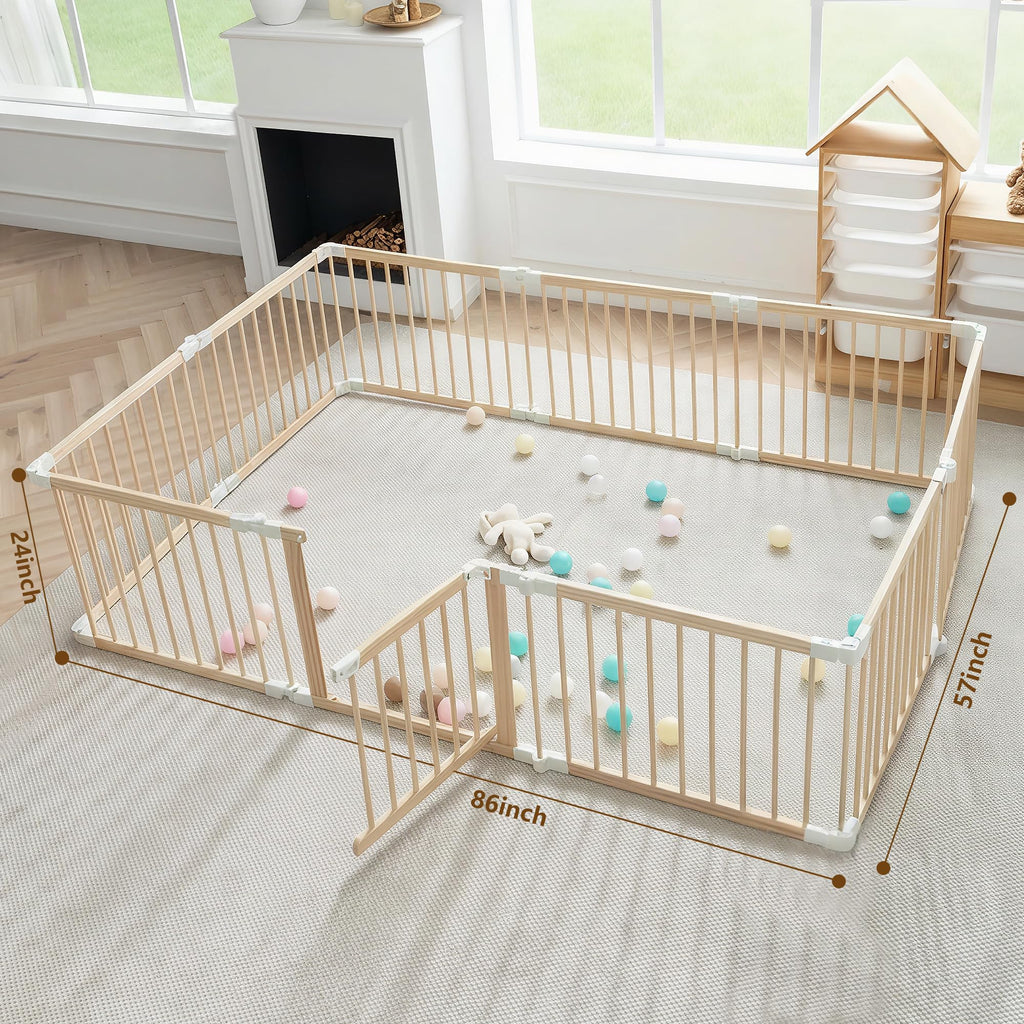 Foldable Wooden Baby Playpen with Gate Y58553