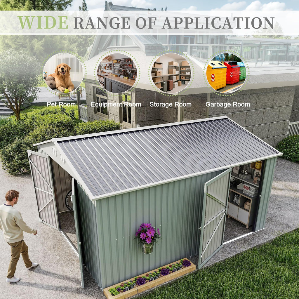 10x12 FT White Metal Storage Shed with Lockable Doors Z1580
